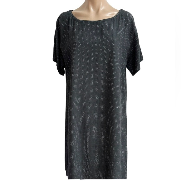 EILEEN FISHER TENCEL MORSE CODE GRAPHITE SHIFT DRESS SZ S - Picture 7 of 8